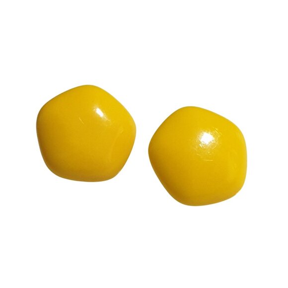 Vintage Yellow Clip On Earrings Hexagon Design Gold Tone Backs Retro Jewelry - Picture 1 of 4